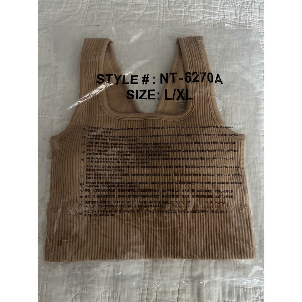 Zenana Tan Seamless Ribbed V-Neck brami/ Crop Top Sleeveless Athleisure